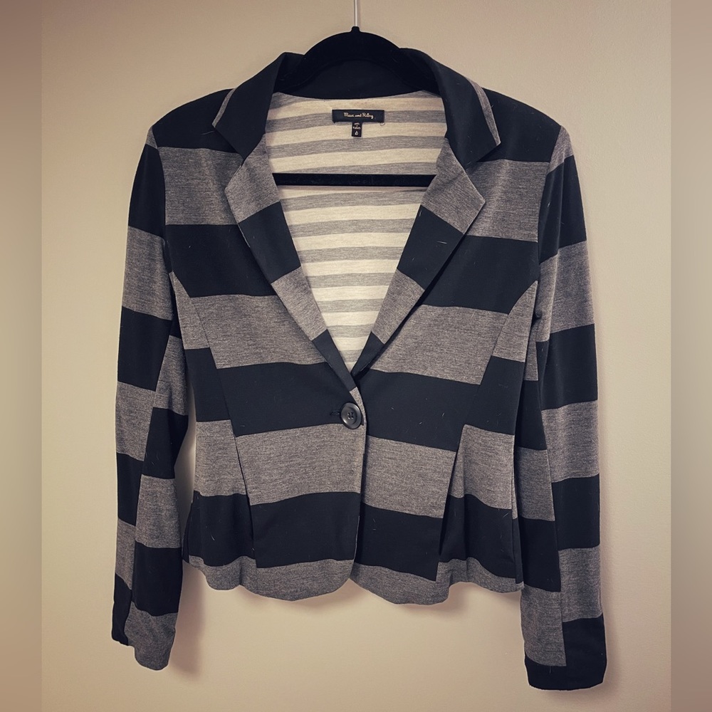 Lightweight black and grey striped blazer with slight shoulder padding